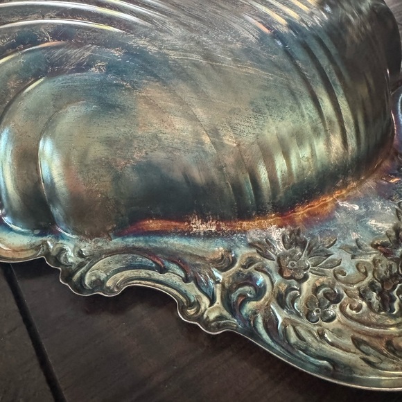Silver Sea Shell Patina Large Decorative Tray Bowl Dish Vintage Art Decor Home - Picture 4 of 10